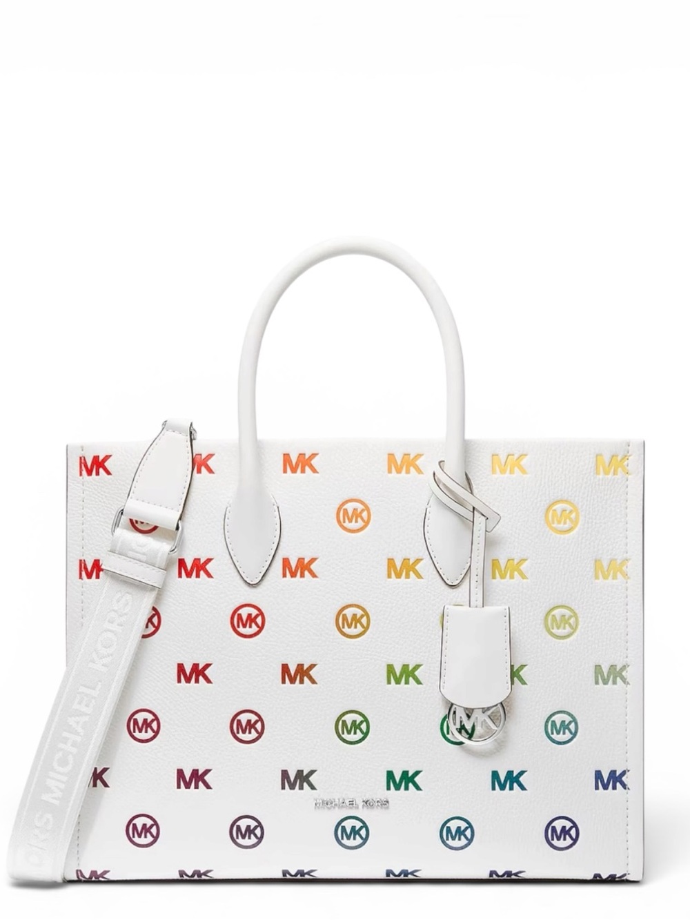Michael Kors Mirella Medium Rainbow Logo Embossed Tote Bag